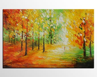 Landscape Painting, Large Art, Canvas Art, Original Painting, Wall Art, Oil Painting, Abstract Art, Living Room Art, Autumn Tree Painting