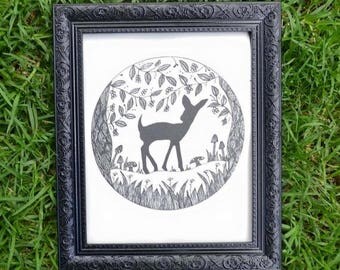 Baby Deer - Fawn - Bambi Wall Art Print of Original Ink Drawing - Limited Edition Signed Illustration