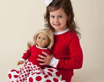 PREORDER Red and white polka dot personalized Christmas pajamas, Machine embroidered, Winter pajamas, Childrens personalized,Matching family