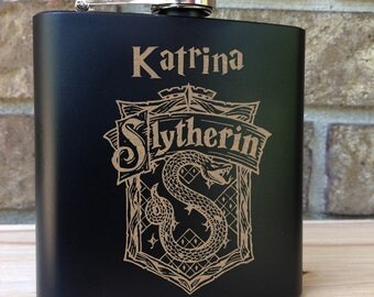 Slytherin House Coat of Arms - Harry Potter Theme Engraved Single Flask Personalized with First Name - SHIPS from the USA