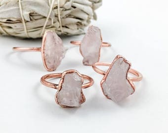 ON SALE Raw Rose Quartz Ring | Metaphysical Jewelry | Electroformed Jewelry | Rose Quartz and Copper Ring | Crystal Healing
