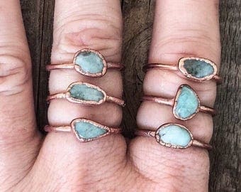 ON SALE Amazonite Ring | Stone Ring | Electroformed Jewelry | Green Ring | Electroform Ring | Amazonite & Copper Ring | Crystal Ring