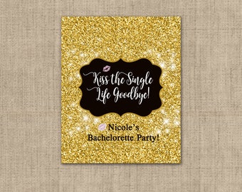 Personalized Lip Balm Labels - Gold Glitter Bachelorette Party labels - 1 Sheet of 12 Lip Balm Labels - Kiss the Single Life Goodbye