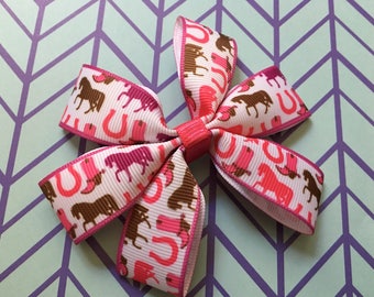 horse bow, cowgirl bow, horseshoe bow, hair bows, hair clips, girls hair bows, hair bows for girls, boutique bows, kids bows