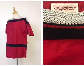 BYBLOS Made in Italy vintage 1980s red cotton oversize blouse shirt - size M