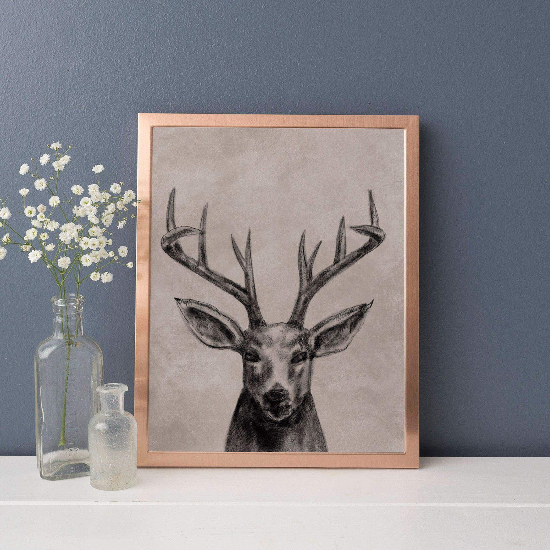 Deer Head Print Woodlands Nursery Decor Animal Print