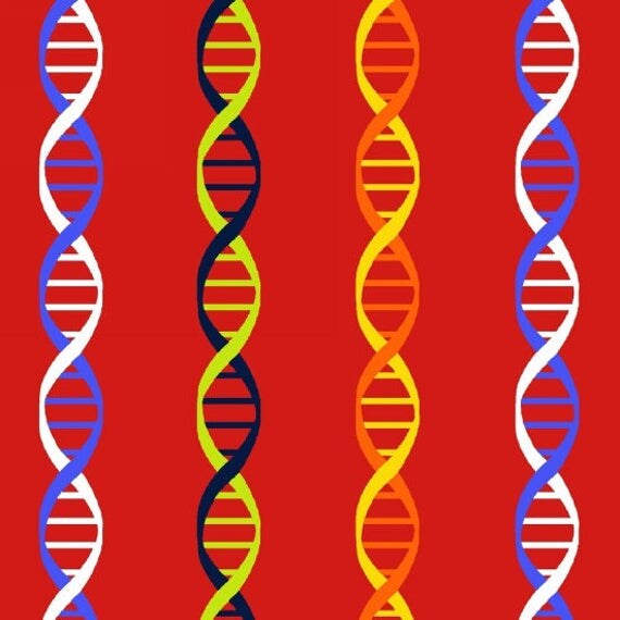 Science Fabric / DNA Stripe Red / Geek Chic Science Fabric by