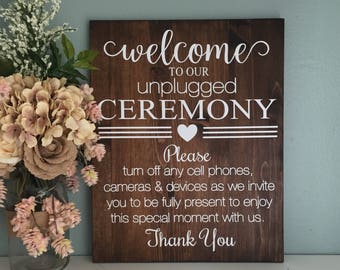 Unplugged Ceremony Sign / Rustic Wood Unplugged Wedding Sign / Wedding Welcome Sign / Rustic Wedding Decor / Country Wedding