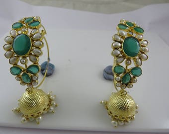 Jhumka Earrings with Hoop|Indian Jewelry|Bridal Jewelry|Chandelier Jhumka Earrings|Traditional Designer Jhumka Earring with Pearl and Kundan