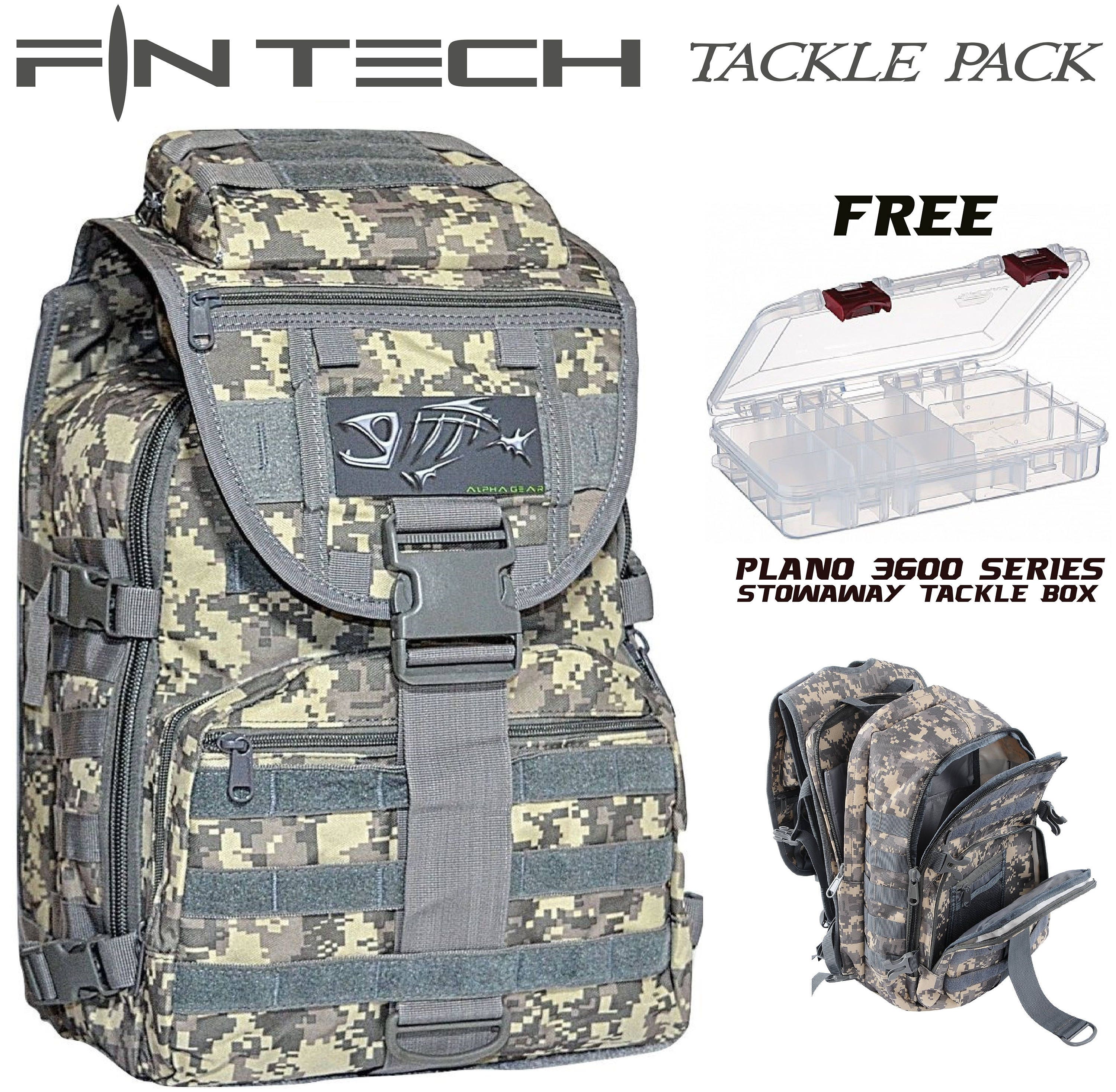 FINN TECH Fisherman Backpack Camo Tackle Box Pack FREE Plano 3600 Tackle Box