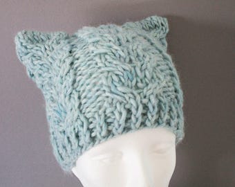 Christmas gift hat Blue pussy hat Blue cat hat Knit pussy hat Kitty cat hat with ears Cat beanie Womens pussy hat Animal women hat pussy cap