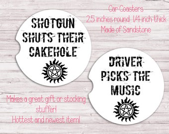 Supernatural Car Coaster Set, Car Coaster, Car Accessory, Gift For Her, Supernatural Fan, Car Cup Coaster, Cup Coaster, Winchester, Coaster