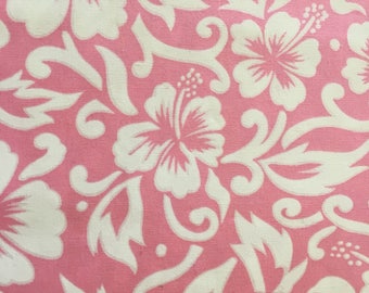 Hawaiian fabric, pale pink with white hibiscus, fat quarter