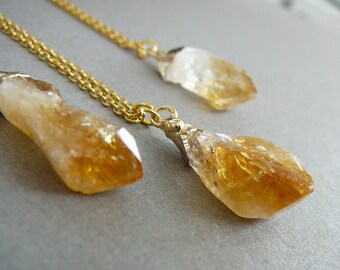 Citrine Necklace Raw cetrine long necklace citrine pendant for Women Gold Plated Citrine Crystal necklace Healing crystal jewelry necklace