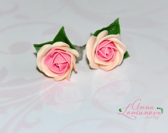 Flower studs Rose Stud Earrings Everyday earrings Rose studs Flower stud earrings Flower jewelry Girlfriend gift Pink Rose Earrings Floral