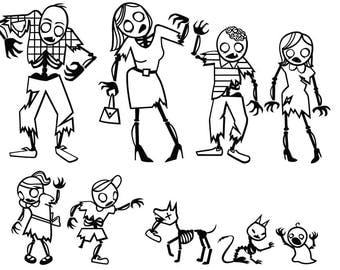 Zombie Family Vinyl Decal Create Your Own Zombie Stick Family Decal / Funny Decal Sticker / Car Window