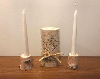 Birch Unity Candle, Rustic Unity Candle Set, Personalized Unity Candle, Rustic Wedding, Birch Candle, Wood Unity Candle, Rustic Unity Candle