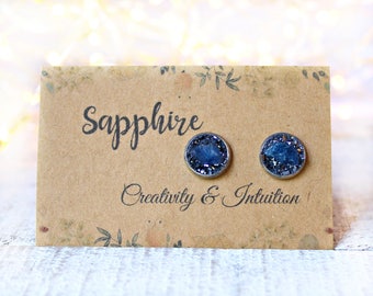 Sapphire Jewelry for Her, September Birthstone, Sapphire Earrings, Sapphire Earrings Studs, Raw Sapphire Earrings, Gold Stud Earrings