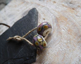 Tribal Lampwork handmade lampwork beads, Lampwork, ivory and pink, handmade beads.