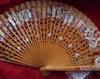 F-0003 - Wooden Hand Painted Hand Fan - Georgian Fan, Regency Fan, Victorian Fan, Hand Fan,