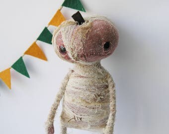 Ooak mummy art doll pumpkin head halloween gift mummy cloth doll zombie mummy halloween zombie