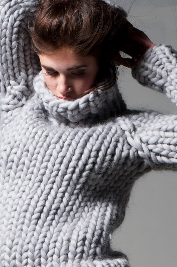 Chunky knit. Big knitted turtleneck sweater. Chunky sweater.