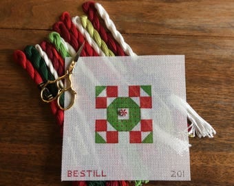 Christmas Quilt: a hand-painted needlepoint canvas