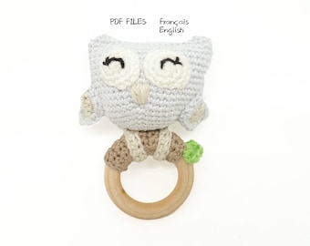 Patron modèle Hochet Hibou / jouet bébé hochet bébé/ pattern owl rammelaar / owl rattle / crocheted rattle