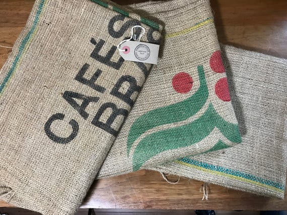Burlap Sack Cloth Fabric Remnants | Jute Sack Cloth | Upcycle Project Fabric | Brazilian Coffee Bean Sacks | Industrial Style Fabric