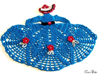 Crochet Crinoline Lady Doily in Blue, Original Doily, Dama uncinetto