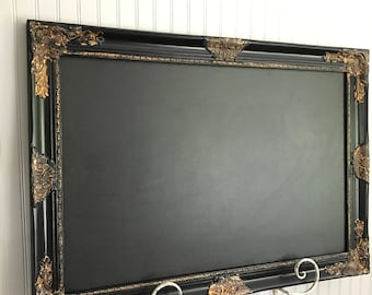 Black and Gold Frame, Chalkboard, Magnetic Chalkboard, Memo Board, Wedding Seating Chart, Childrens Room Decor