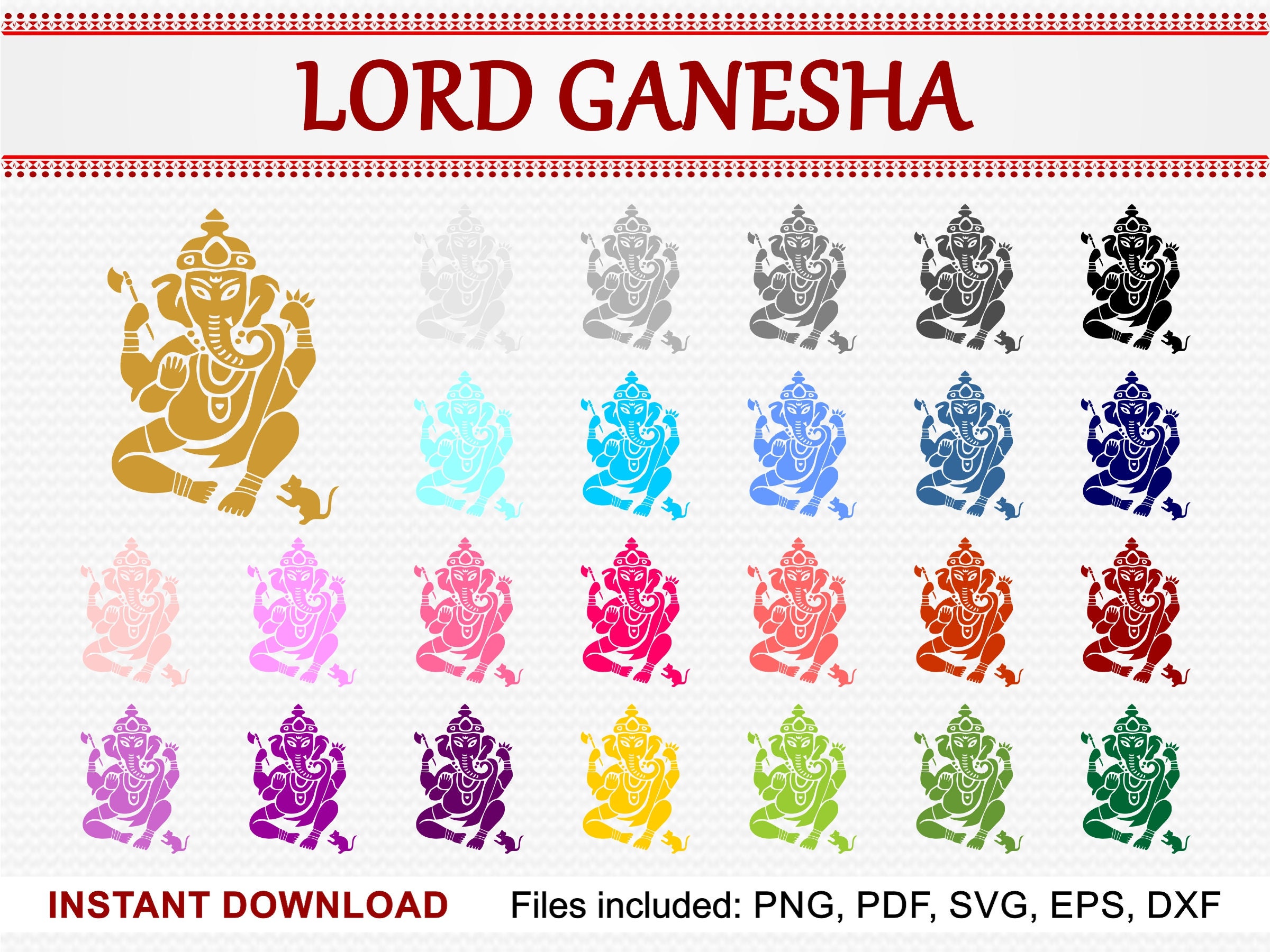 Lord Ganesha Set of 25 colors Commercial Use Clipart