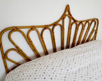 Vintage Rattan Bamboo Queen Headboard