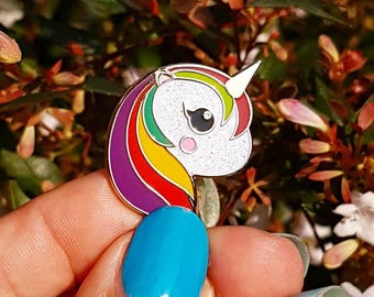 Cute punk unicorn glitter enamel Kawaii pin | Pin Cloissone revers | lapel pin unicorn Kawaii Pin | Unicorno gift brooch with mixed colors |