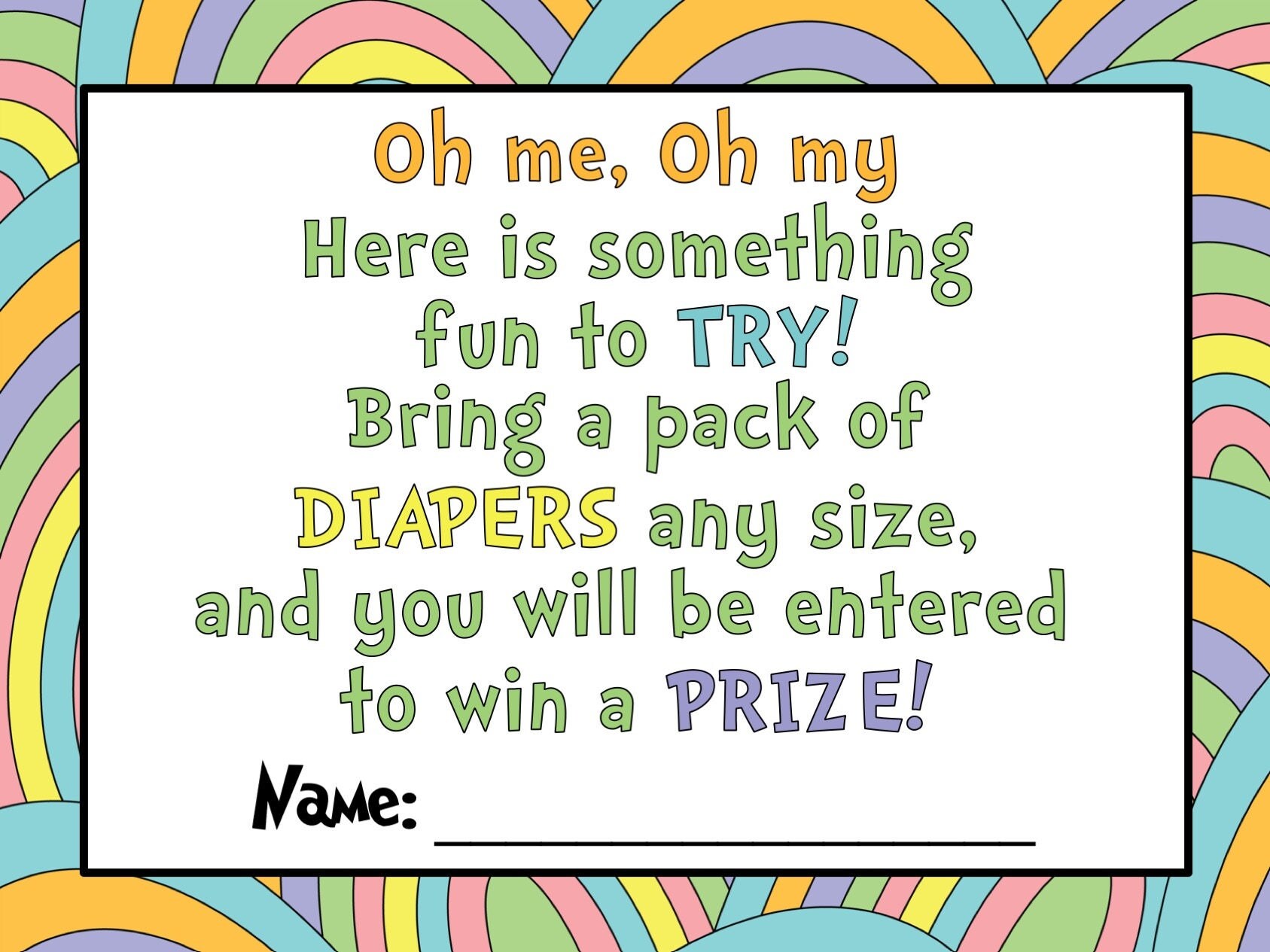 Dr. Seuss Diaper Raffle Ticket for Baby Shower