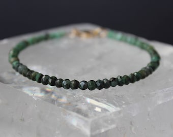 Emerald Bracelet, All Natural Shaded Emerald, May Birthstone, Gemstone Beaded Dainty Bracelet, Ombre Bracelet, Green Ombre