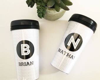 Black & White Travel Mugs - Groomsmen Gift Ideas - Personalized Coffee Mugs for Groomsmen -Tumbler Travel Mug - Best Man Gift