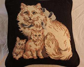 Vintage Cat and Kittens Decorative Pillow