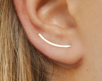 ON SALE Ear Climbers 20mm - Sleek Ear Pins, 14k Gold Filled, Smooth Sweep, Unusual Jewelry, Unique Earrings, Modern Minimalist Earrings, Ear