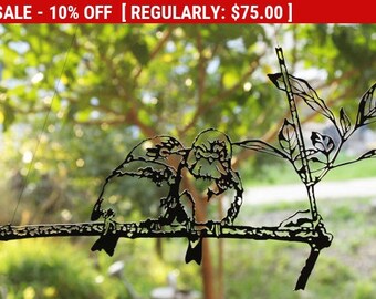 metal bird wall art - metal bird wall decor - love birds art - bird artwork - birds on a branch by ShadoArt Private Collection