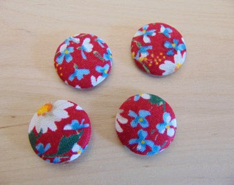 x 4 cabochons 20mm red ref TOUR7 floral fabric