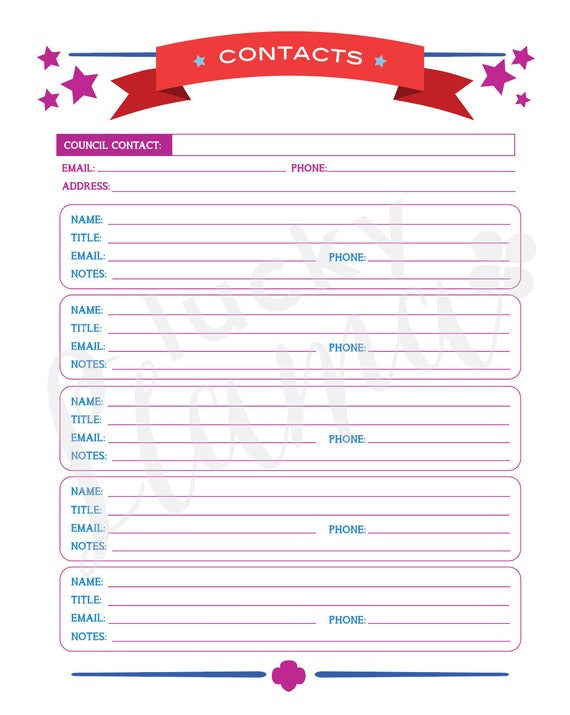 Printable Girl Scout Contact Sheet for Binder
