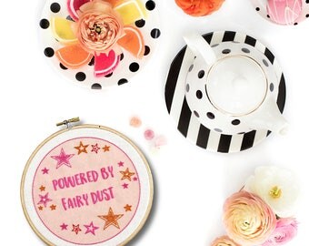 Embroidery Hoop Art Beginner Fairy Dust Modern Embroidery Kit. Summer hand embroidery hoop art DIY Craft Gift Easy Hand Embroidery Pattern