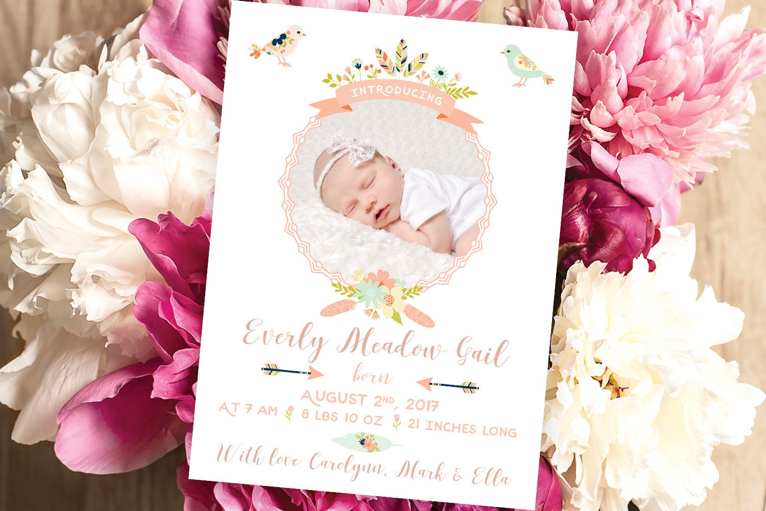 Baby Birth Announcement Card Newborn Card Printable Card