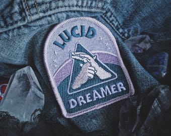 Lucid Dreaming Patch - Metaphysical Fashion Accessory - 3" Iron On Embroidered Patch - Dreamy Blue Hazy Pink for Consciousness Explorers