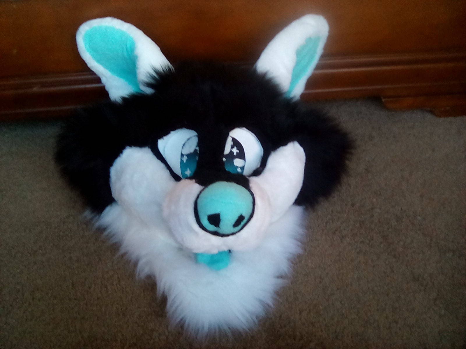 Black white and blue canine fursuit head