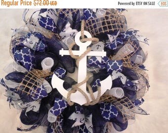 XMAS in JULY SALE-15%off Summer Wreath, Spring Wreath, Anchor Wreath, Nautical Wreath, Navy Wreath, Summer Decor, Spring Decor, Wreath, Naut
