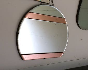 wall mirror frameless mirror art deco mirror vanity mirror large antique round oval mirror etched mirror beveled edge colored glass pink