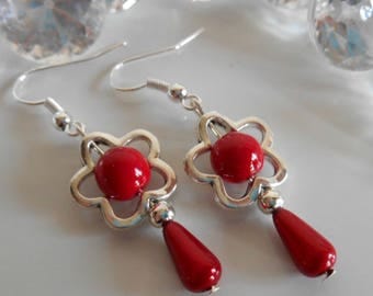 Dangling "Spring"red flower earrings