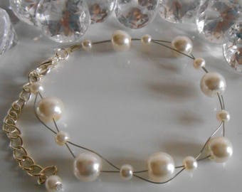 Twist wedding bracelet ivory pearls